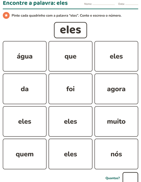 Pré-visualização da ficha de Palavras frequentes para Educação infantil (pré-escola, 5-7 anos)