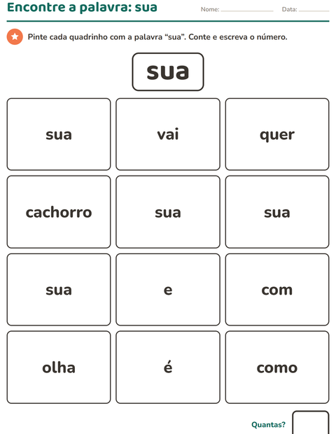 Pré-visualização da ficha de Palavras frequentes para Educação infantil (pré-escola, 5-7 anos)