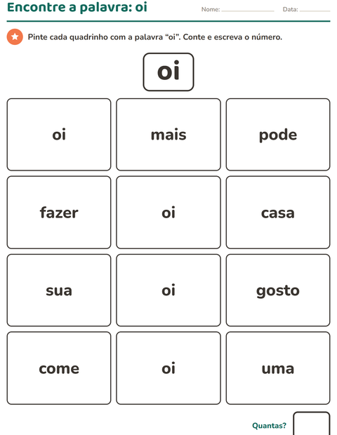 Pré-visualização da ficha de Palavras frequentes para Educação infantil (pré-escola, 5-7 anos)