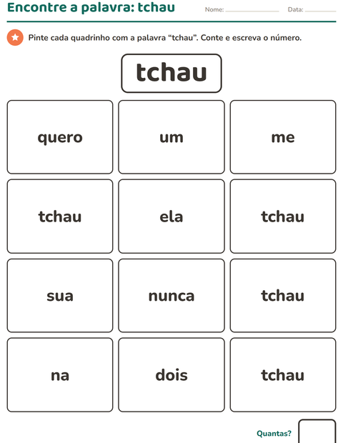 Pré-visualização da ficha de Palavras frequentes para Educação infantil (pré-escola, 5-7 anos)