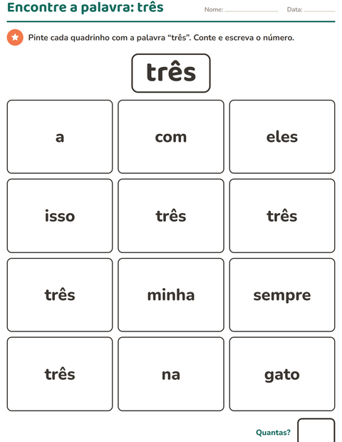 Pré-visualização da ficha de Palavras frequentes para Educação infantil (pré-escola, 5-7 anos)