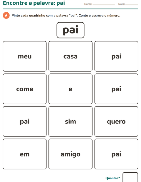Pré-visualização da ficha de Palavras frequentes para Educação infantil (pré-escola, 5-7 anos)