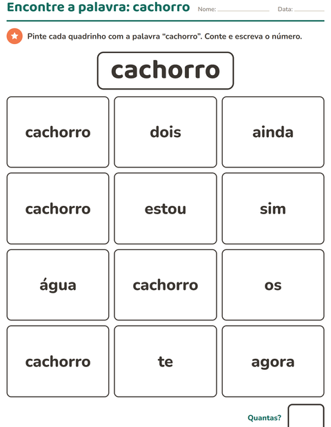 Pré-visualização da ficha de Palavras frequentes para Educação infantil (pré-escola, 5-7 anos)