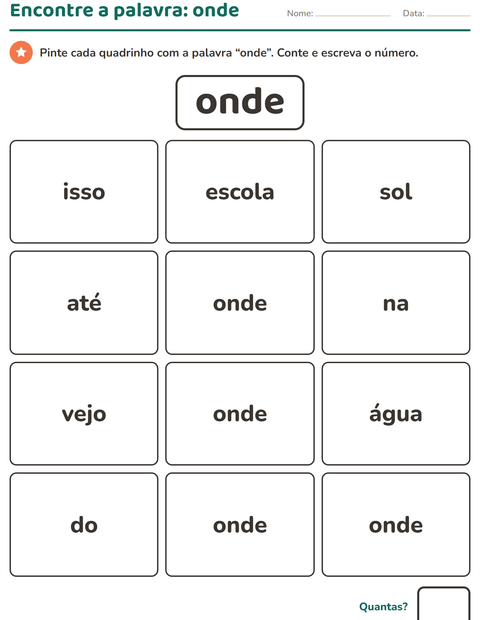 Pré-visualização da ficha de Palavras frequentes para Educação infantil (pré-escola, 5-7 anos)