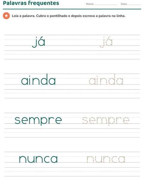 Pré-visualização da ficha de Palavras frequentes para Educação infantil (pré-escola, 5-7 anos)