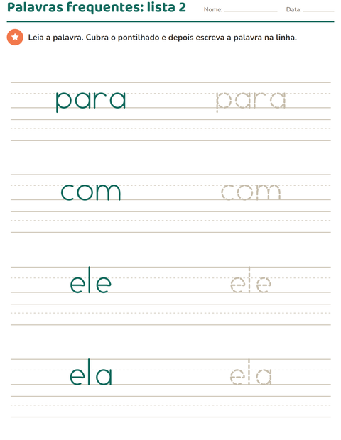 Palavras frequentes, lista 2: para, com, ele e ela