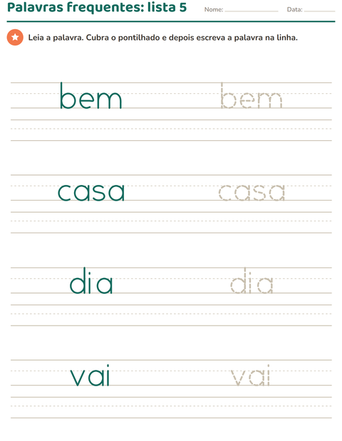 Palavras frequentes, lista 5: bem, casa, dia e vai