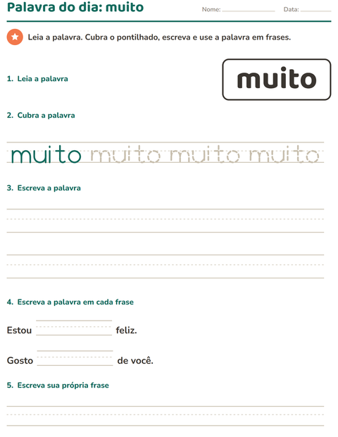 Pré-visualização da ficha de Palavras frequentes para Educação infantil (pré-escola, 5-7 anos)