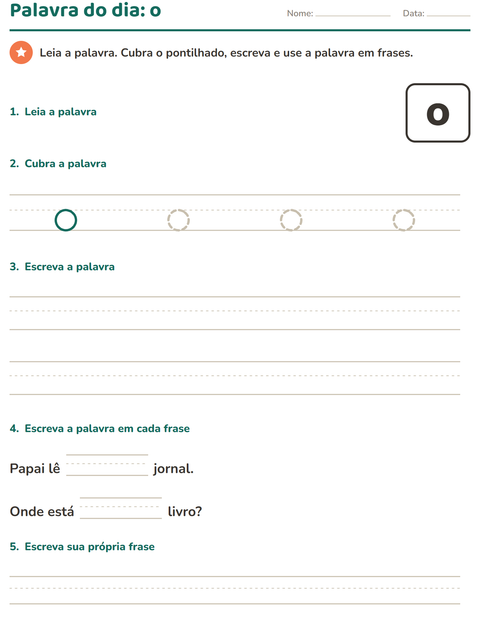 Pré-visualização da ficha de Palavras frequentes para Educação infantil (pré-escola, 5-7 anos)