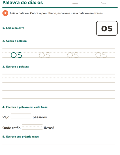 Pré-visualização da ficha de Palavras frequentes para Educação infantil (pré-escola, 5-7 anos)