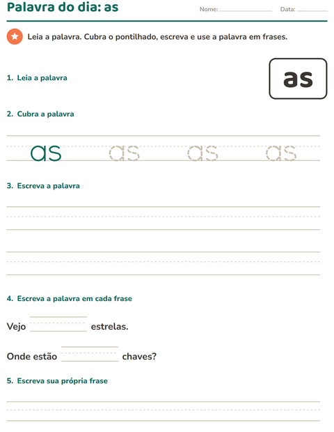 Pré-visualização da ficha de Palavras frequentes para Educação infantil (pré-escola, 5-7 anos)