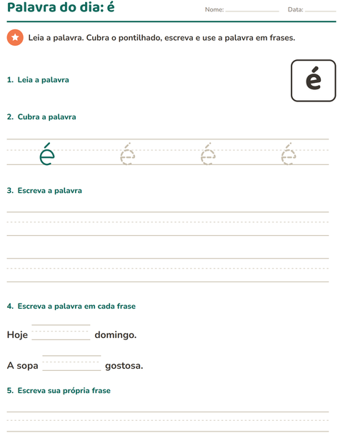 Pré-visualização da ficha de Palavras frequentes para Educação infantil (pré-escola, 5-7 anos)