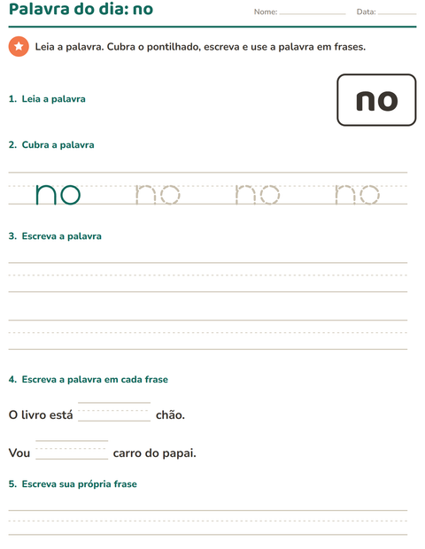Pré-visualização da ficha de Palavras frequentes para Educação infantil (pré-escola, 5-7 anos)