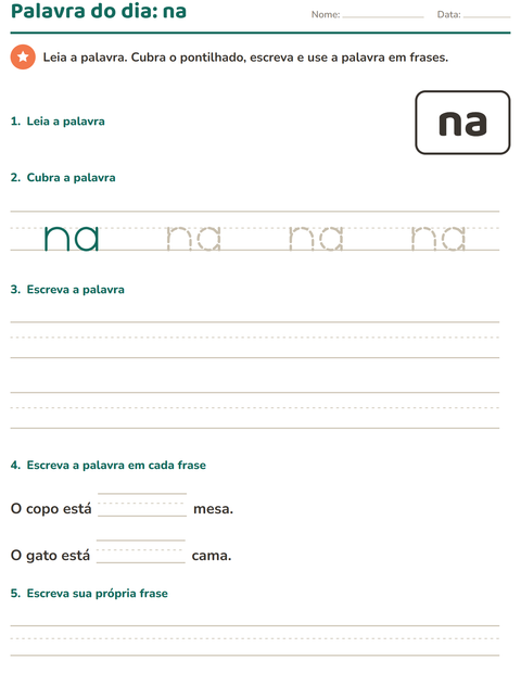 Pré-visualização da ficha de Palavras frequentes para Educação infantil (pré-escola, 5-7 anos)