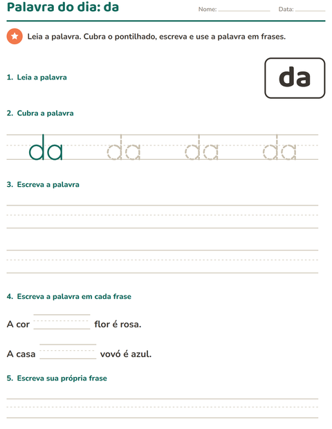 Pré-visualização da ficha de Palavras frequentes para Educação infantil (pré-escola, 5-7 anos)