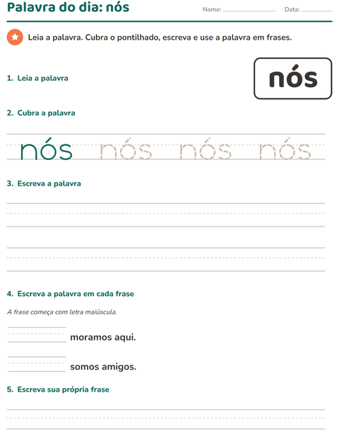 Pré-visualização da ficha de Palavras frequentes para Educação infantil (pré-escola, 5-7 anos)