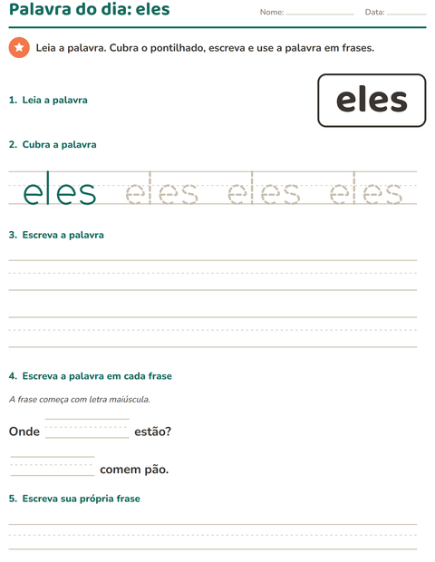 Pré-visualização da ficha de Palavras frequentes para Educação infantil (pré-escola, 5-7 anos)