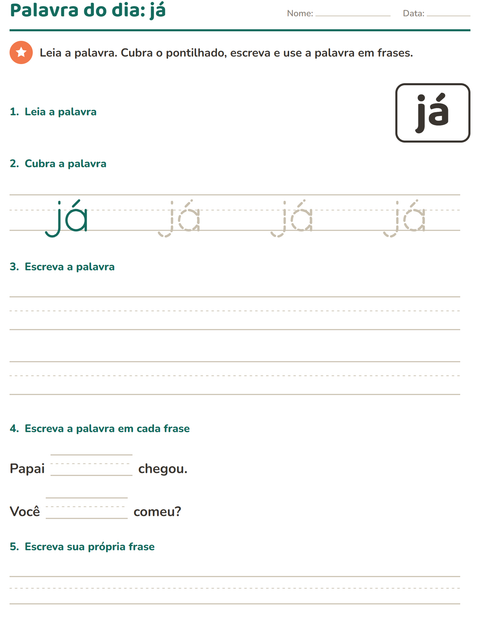 Pré-visualização da ficha de Palavras frequentes para Educação infantil (pré-escola, 5-7 anos)