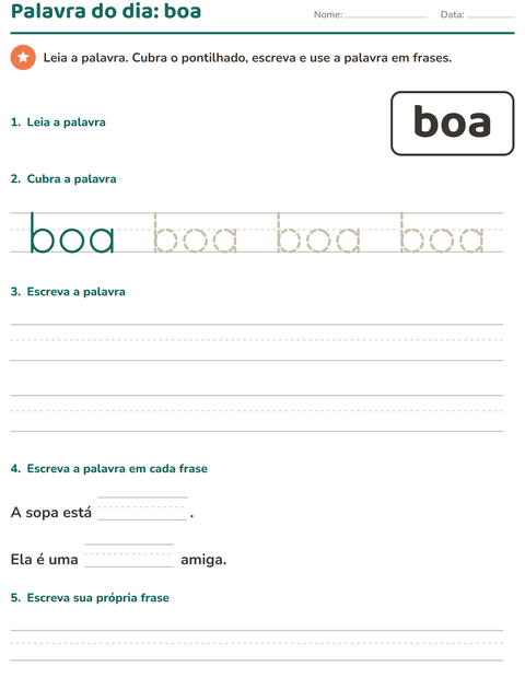 Pré-visualização da ficha de Palavras frequentes para Educação infantil (pré-escola, 5-7 anos)