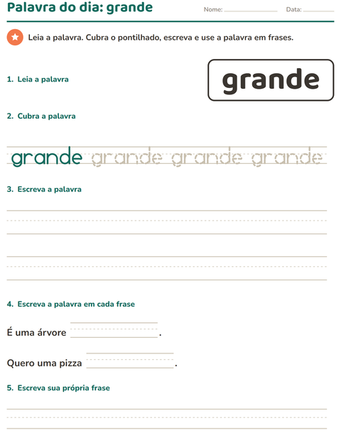 Pré-visualização da ficha de Palavras frequentes para Educação infantil (pré-escola, 5-7 anos)
