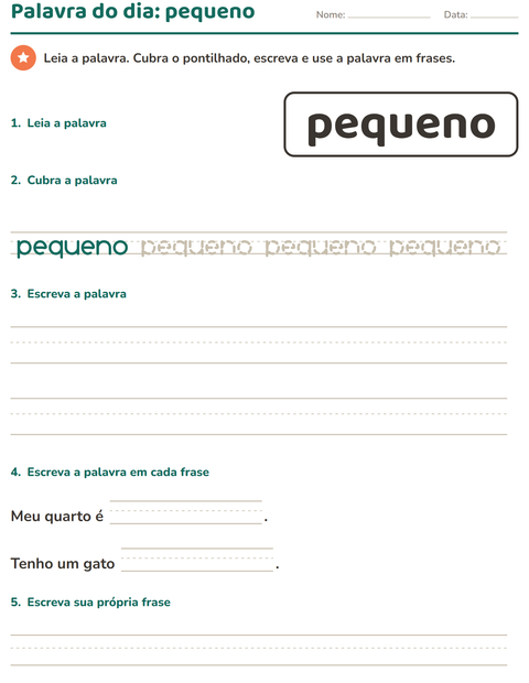 Pré-visualização da ficha de Palavras frequentes para Educação infantil (pré-escola, 5-7 anos)