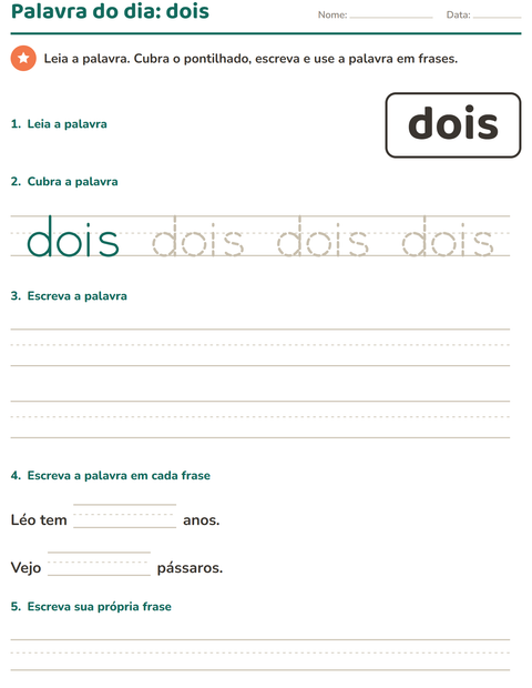 Pré-visualização da ficha de Palavras frequentes para Educação infantil (pré-escola, 5-7 anos)