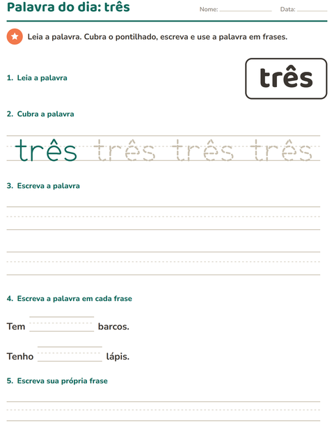 Pré-visualização da ficha de Palavras frequentes para Educação infantil (pré-escola, 5-7 anos)