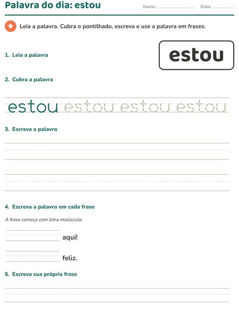 Pré-visualização da ficha de Palavras frequentes para Educação infantil (pré-escola, 5-7 anos)
