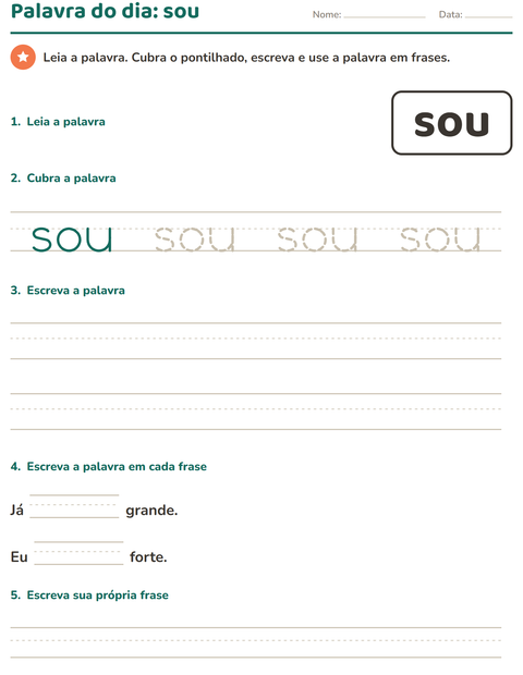 Pré-visualização da ficha de Palavras frequentes para Educação infantil (pré-escola, 5-7 anos)