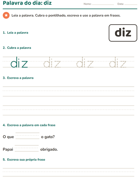 Pré-visualização da ficha de Palavras frequentes para Educação infantil (pré-escola, 5-7 anos)