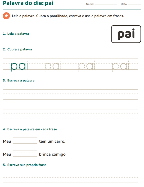 Pré-visualização da ficha de Palavras frequentes para Educação infantil (pré-escola, 5-7 anos)