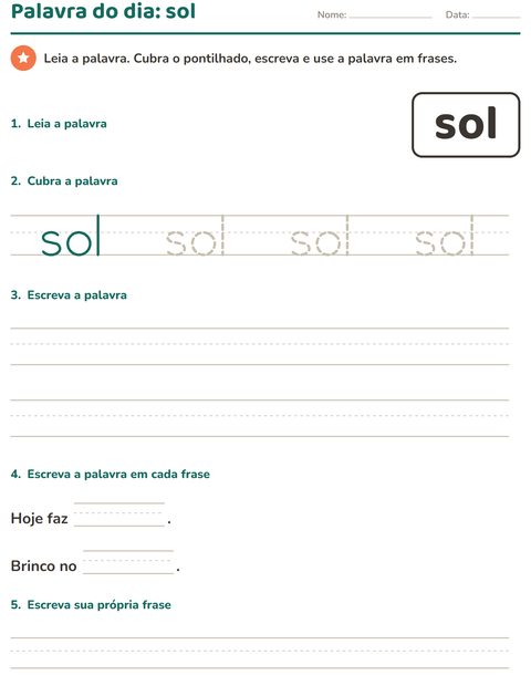 Pré-visualização da ficha de Palavras frequentes para Educação infantil (pré-escola, 5-7 anos)
