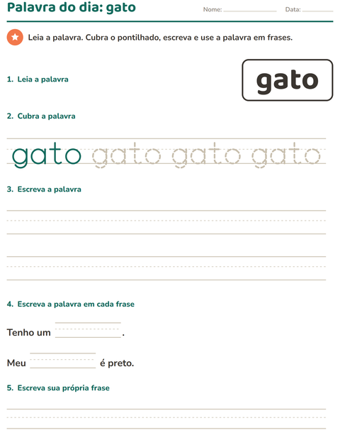 Pré-visualização da ficha de Palavras frequentes para Educação infantil (pré-escola, 5-7 anos)