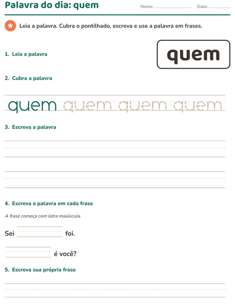 Pré-visualização da ficha de Palavras frequentes para Educação infantil (pré-escola, 5-7 anos)
