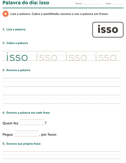Pré-visualização da ficha de Palavras frequentes para Educação infantil (pré-escola, 5-7 anos)