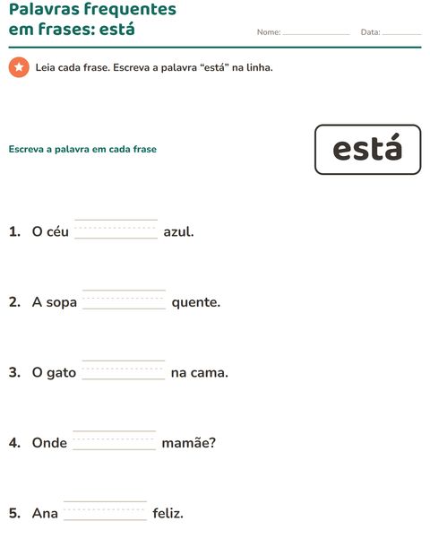 Pré-visualização da ficha de Palavras frequentes para Educação infantil (pré-escola, 5-7 anos)