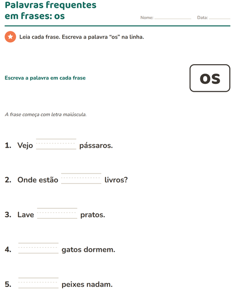 Pré-visualização da ficha de Palavras frequentes para Educação infantil (pré-escola, 5-7 anos)