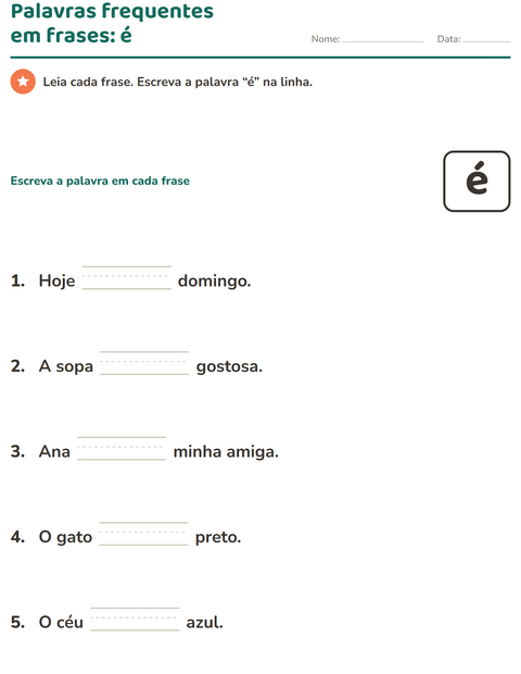 Pré-visualização da ficha de Palavras frequentes para Educação infantil (pré-escola, 5-7 anos)