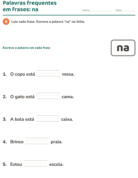 Pré-visualização da ficha de Palavras frequentes para Educação infantil (pré-escola, 5-7 anos)