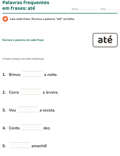 Pré-visualização da ficha de Palavras frequentes para Educação infantil (pré-escola, 5-7 anos)