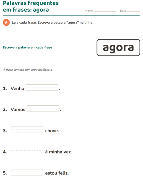 Pré-visualização da ficha de Palavras frequentes para Educação infantil (pré-escola, 5-7 anos)