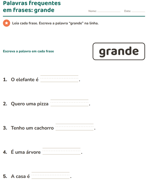 Pré-visualização da ficha de Palavras frequentes para Educação infantil (pré-escola, 5-7 anos)