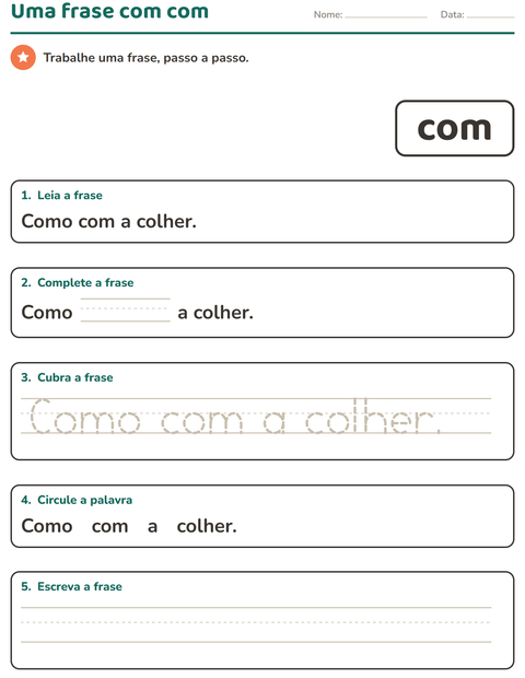 Pré-visualização da ficha de Palavras frequentes para Educação infantil (pré-escola, 5-7 anos)