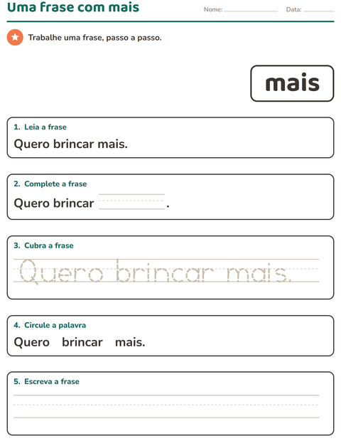 Pré-visualização da ficha de Palavras frequentes para Educação infantil (pré-escola, 5-7 anos)
