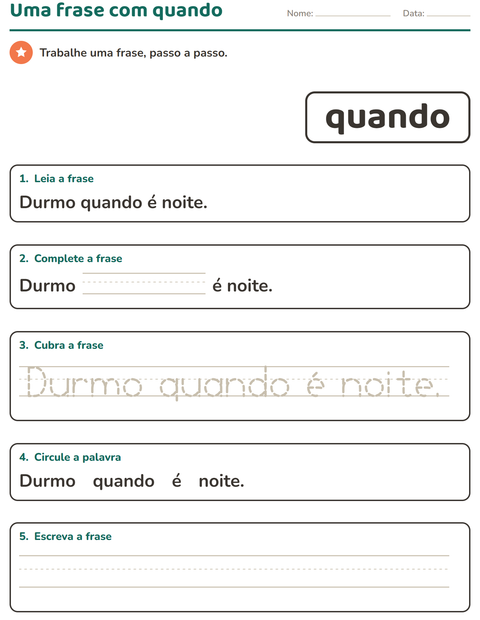 Pré-visualização da ficha de Palavras frequentes para Educação infantil (pré-escola, 5-7 anos)