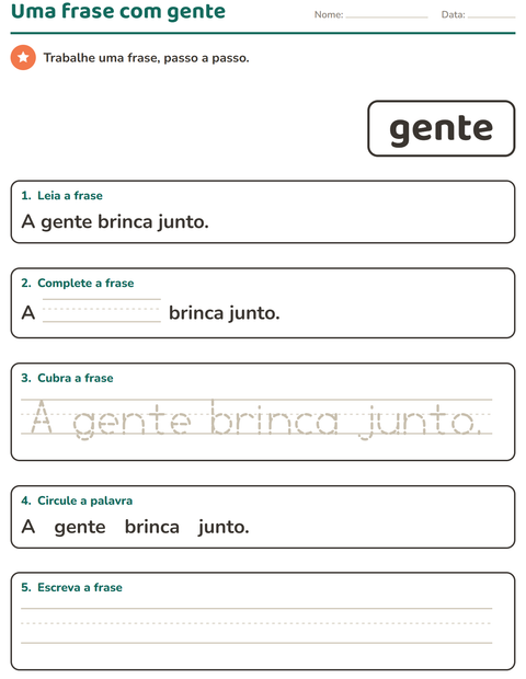 Pré-visualização da ficha de Palavras frequentes para Educação infantil (pré-escola, 5-7 anos)