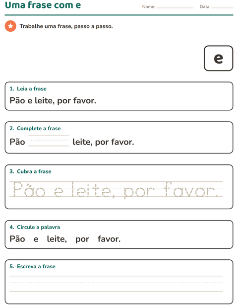 Pré-visualização da ficha de Palavras frequentes para Educação infantil (pré-escola, 5-7 anos)