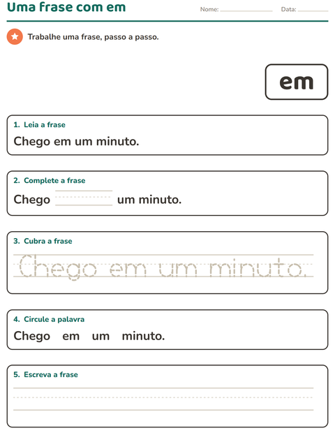 Pré-visualização da ficha de Palavras frequentes para Educação infantil (pré-escola, 5-7 anos)