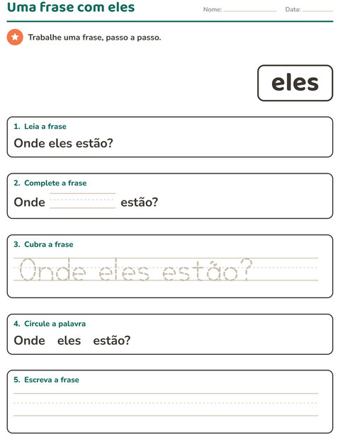 Pré-visualização da ficha de Palavras frequentes para Educação infantil (pré-escola, 5-7 anos)