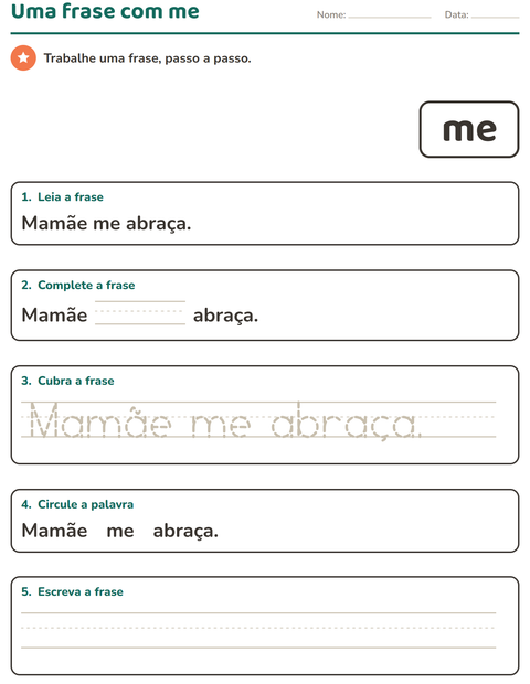 Pré-visualização da ficha de Palavras frequentes para Educação infantil (pré-escola, 5-7 anos)